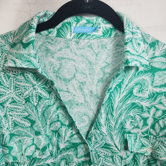J. McLaughlin Brynn Preppy Linen Button-Up Shirt Tropical Print Green White XL - Picture 6 of 12